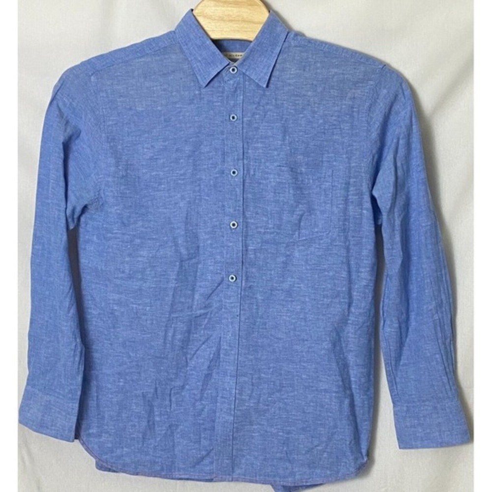 Age of Wisdom Mens XL Blue Long Sleeve Flip Cuffs Linen Cotton Shirt